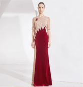 velvet mermaid dress with sequin contrast and floral brooch - NOVA